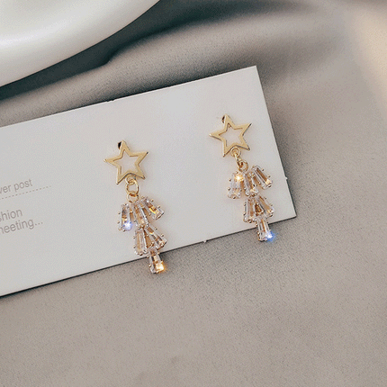 Woman Full Rhinestone Fashion Earrings - Golden