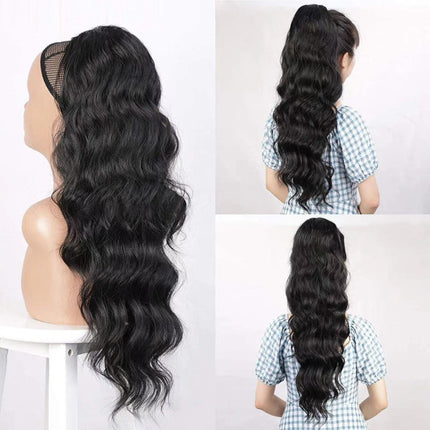 24 Inch Ladies Long Curly Wavy Ponytail Hair Wig - Black