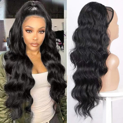 24 Inch Ladies Long Curly Wavy Ponytail Hair Wig - Black