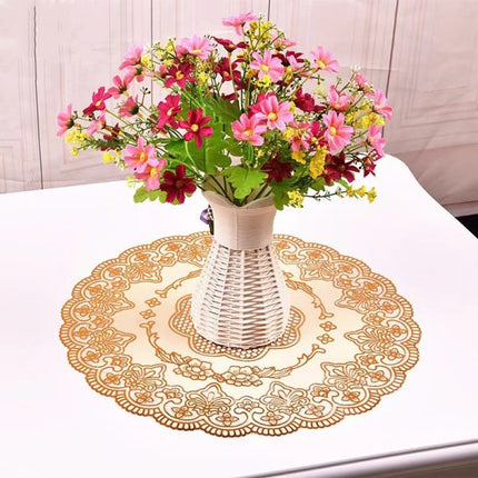 Round Waterproof Non Slip Vinyl Decorative Table Mini Mat 38 CM - Golden