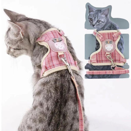 Harness Traction Collar With Strap Rope For Cats - Pink