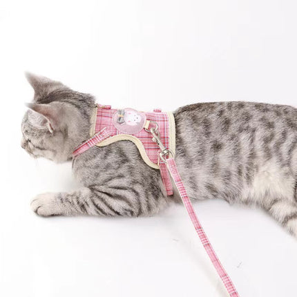 Harness Traction Collar With Strap Rope For Cats - Pink