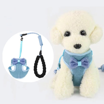 Cute Dog Cat Bow Pets Vest Type Traction Rope - Blue