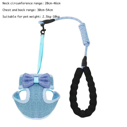 Cute Dog Cat Bow Pets Vest Type Traction Rope - Blue