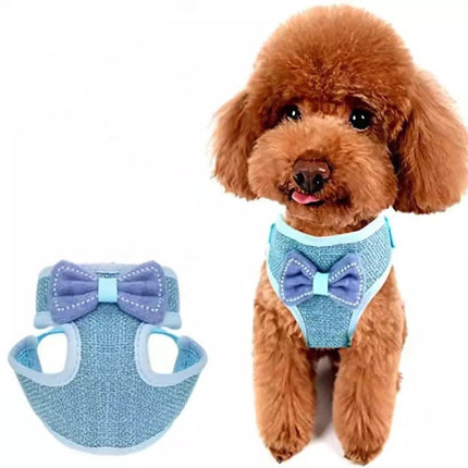 Cute Dog Cat Bow Pets Vest Type Traction Rope - Blue