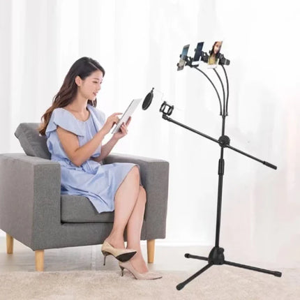 4 In 1 Mobile Phone Tripod Floor Stand With Mic Filter Multi Holders Live Stream Tiktok High Quality