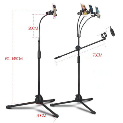 4 In 1 Mobile Phone Tripod Floor Stand With Mic Filter Multi Holders Live Stream Tiktok High Quality