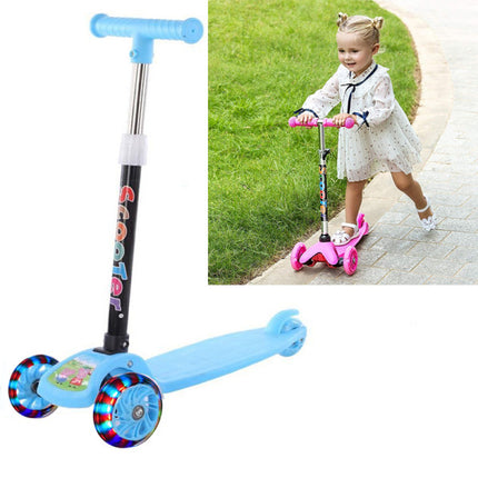 3 Wheels Kick Scooter With Led Adjustable Height For Kids - Light Blue