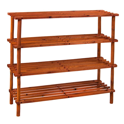 4 Tier Wide Capacity Natural Wooden Shoe Organizer Storage Rack - Brown