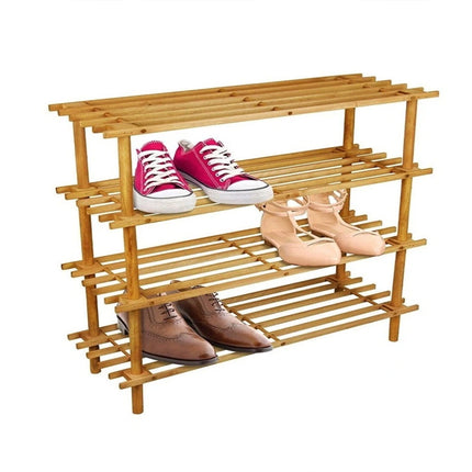 4 Tier Wide Capacity Natural Wooden Shoe Organizer Storage Rack - Brown