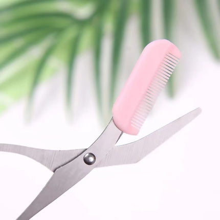 Eyebrow Trimmer Fancy Scissor With Comb - Pink