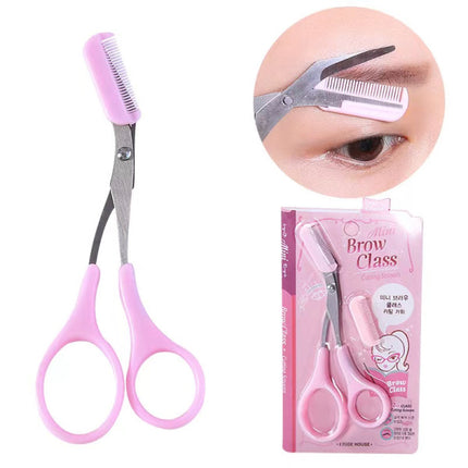 Eyebrow Trimmer Fancy Scissor With Comb - Pink