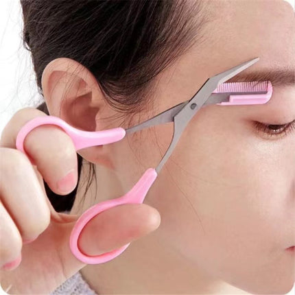 Eyebrow Trimmer Fancy Scissor With Comb - Pink