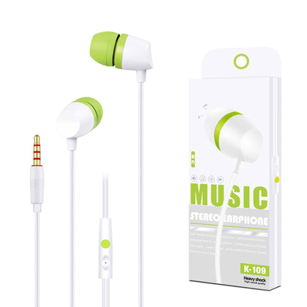 Wired Controlled Clear Sound Music Stereo Earphone With Mic - White Green