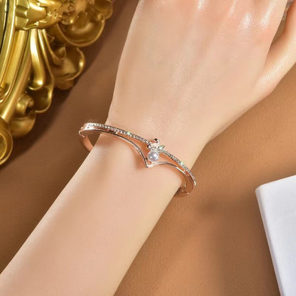 Girls Fashion Rhinestone Swan Women Bracelet - Rose Gold