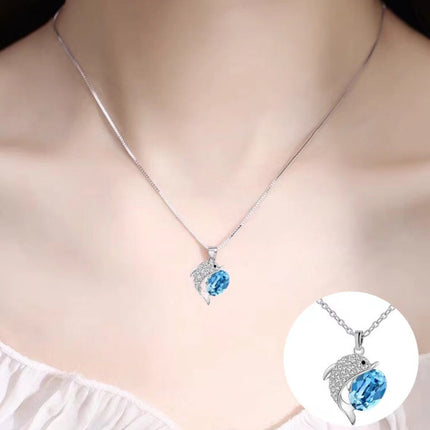 Women Elegant Versatile Dolphin Necklace - Blue