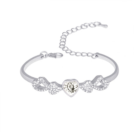 Girls Fashion Crystal Elegant Heart Bracelet - Silver White