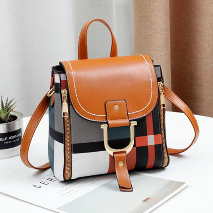 Exquisite Plaid Pattern Magnetic Closure Women Handbag - Brown