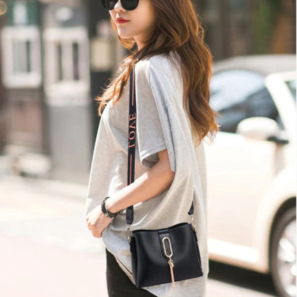 Wide Strap Fashion Letter One Shoulder Bucket Bag - Black