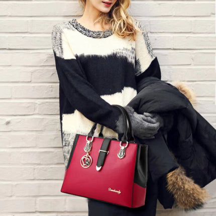 Women Elegant Fashion Wide Capacity Handbag - Wine Red