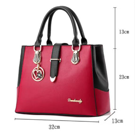 Women Elegant Fashion Wide Capacity Handbag - Wine Red