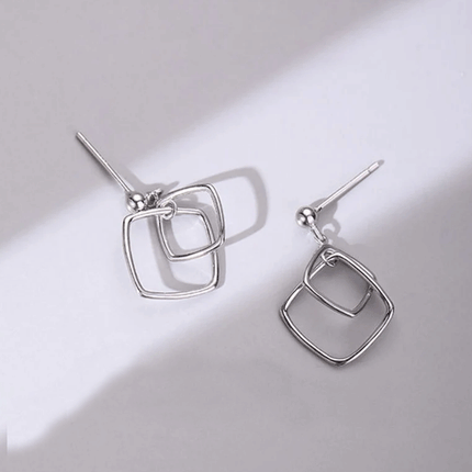 Ladies Double Square Simple Alloy Earrings - Silver