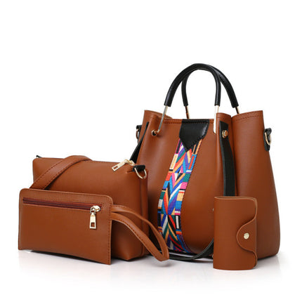 4 Pieces Women Fashion Synthetic Shopping Handbags Set - Brown