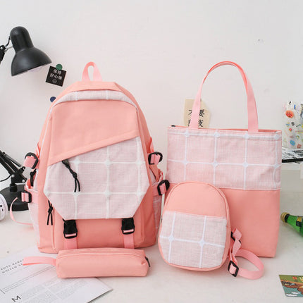 Set Of 4 Pieces Outdoor Travel Laptop School Backpack Set - Pink