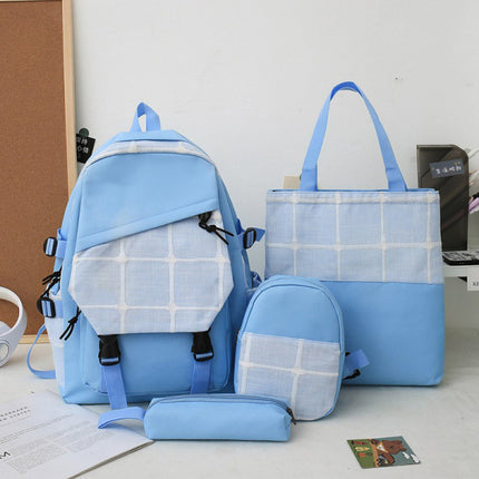 Set Of 4 Pieces Outdoor Travel Laptop School Backpack Set - Sky Blue