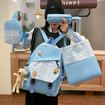 Set Of 4 Pieces Outdoor Travel Laptop School Backpack Set - Sky Blue