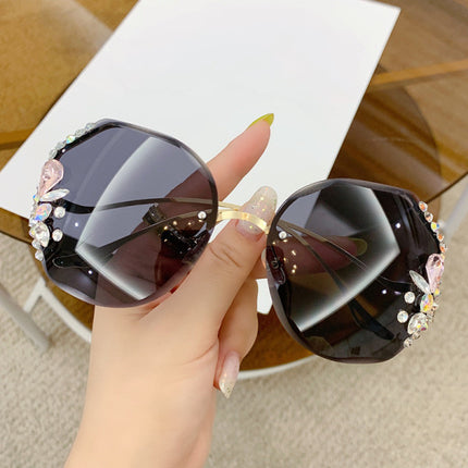 Women Fashion Diamond Rimless Sunglasses -  Black