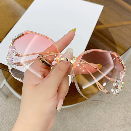 Women Fashion Diamond Rimless Sunglasses -  Pink