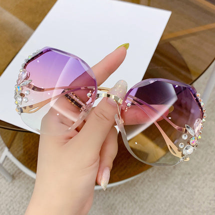 Women Fashion Diamond Rimless Sunglasses - Purple Pink