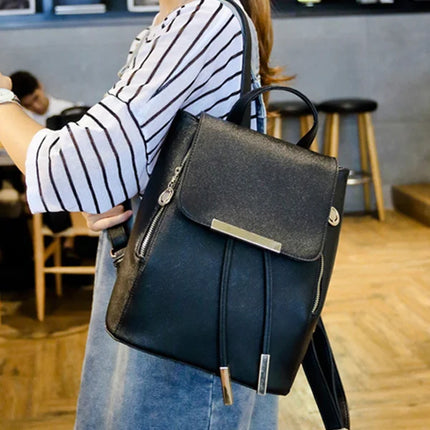 Luxury Black Leather Backpack - Magnetic Closure - Stylish Women's Travel Bag