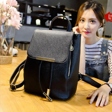 Luxury Black Leather Backpack - Magnetic Closure - Stylish Women's Travel Bag