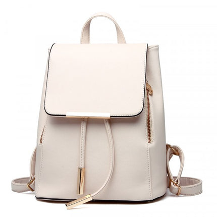 Best Quality Pu Leather Magnetic Closure Simple Backpack - Cream White