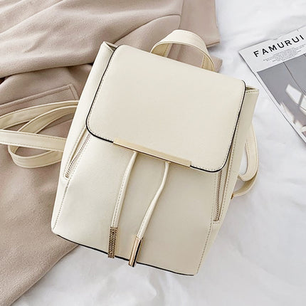 Best Quality Pu Leather Magnetic Closure Simple Backpack - Cream White