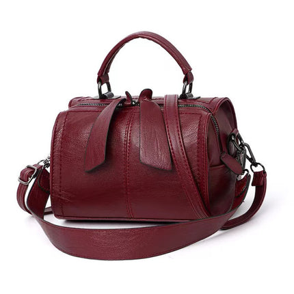 Soft Pu Leather Bow Cylindrical Handbag- Maroon