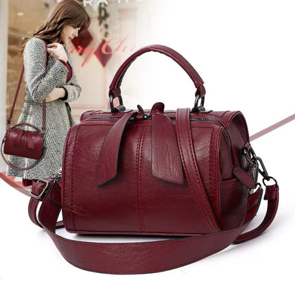 Soft Pu Leather Bow Cylindrical Handbag- Maroon