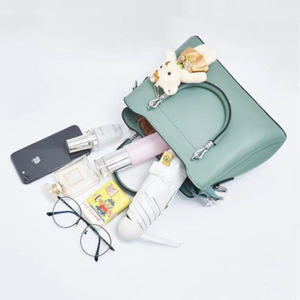 Ladies Casual Large Capacity Handbag With Bear Pendant - GREEN