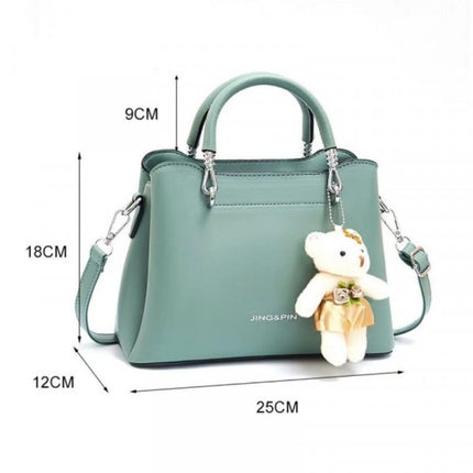 Ladies Casual Large Capacity Handbag With Bear Pendant - GREEN