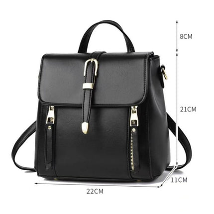 Black PU Magnetic Closure Backpack Sleek and Stylish Flap-Over Design with Adjustable Handle Perfect for Women on the Go!