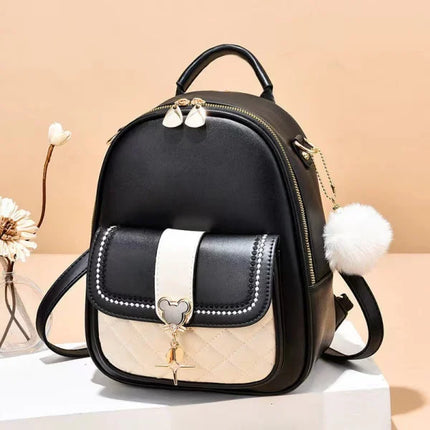 Stylish Girls Black Traveller Backpack with Synthetic Leather Straps and Multiple Compartments