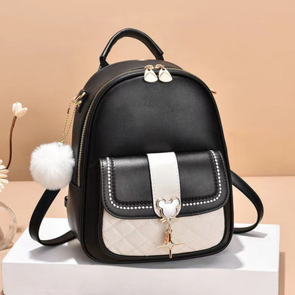 Stylish Girls Black Traveller Backpack with Synthetic Leather Straps and Multiple Compartments