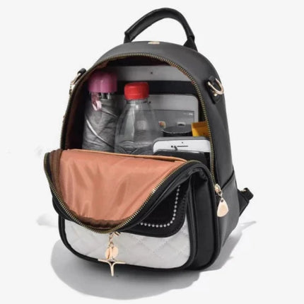 Stylish Girls Black Traveller Backpack with Synthetic Leather Straps and Multiple Compartments