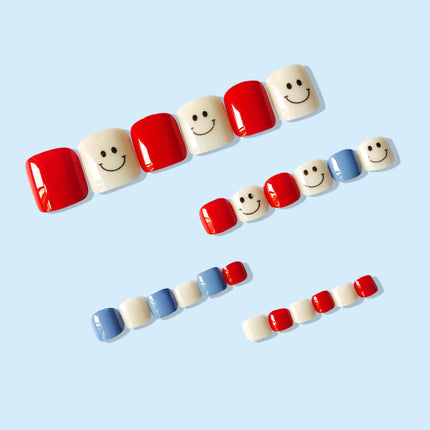 24 Pieces Cute Smile Removable Nails Set With Glue - Multi Color