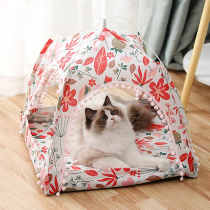 Good Quality Detachable Cotton Linen Small Pet Tent For Cats - White Red