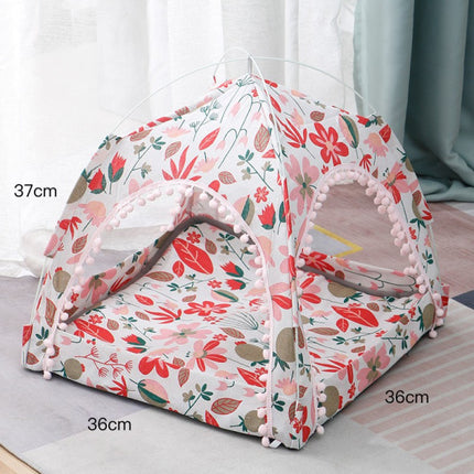 Good Quality Detachable Cotton Linen Small Pet Tent For Cats - White Red