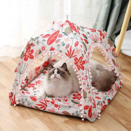 Good Quality Detachable Cotton Linen Small Pet Tent For Cats - White Red