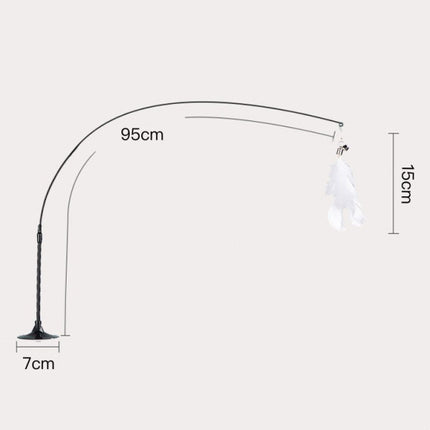 Long Rod Feather Sucker Wire Cat Teaser Stick - White Black